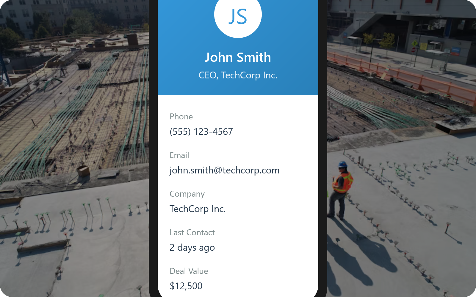 Small business owner using mobile CRM app to call a client from a job site.