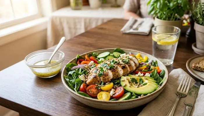 Healthy weight loss diet meal plan with chicken salad