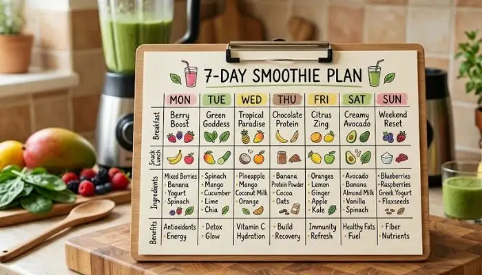 7-day smoothie diet plan schedule for effective weight loss.