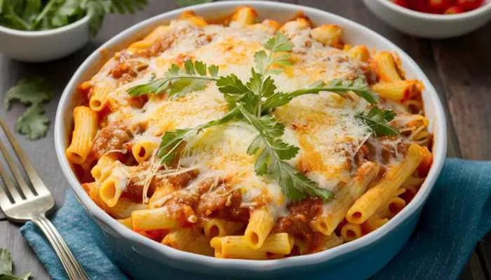 A delicious, oven-baked dish of Ziti pasta smothered in rich tomato sauce and melted cheese. A delicious, oven-baked dish of Ziti pasta smothered in rich tomato sauce and melted cheese.